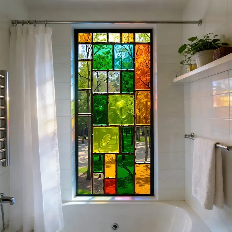 Stained Glass Window Film, Decorative Privacy Window Sticker, Removable Static Cling Glass Film, Mosaic Window Decal, Window Decals For Glass Windows, UV Blocking Window Cover Sticker Decorations for Home Decor