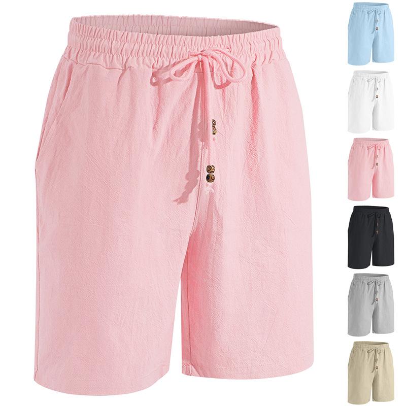 YehGoods 2026 Men's Summer Cotton Linen Blend Short Pants Casual Loose Fit Breathable Lightweight Beach Shorts Comfortable Everyday Wear Trendy US Style Menswear Tropical