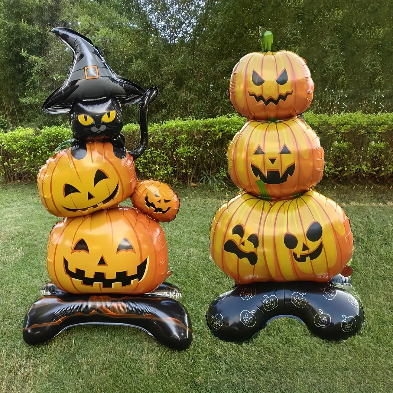 Halloween Foil Balloon Set with Witch Hat, Pumpkin & Cat, Standing Party Decor, Indoor/outdoor Hanging