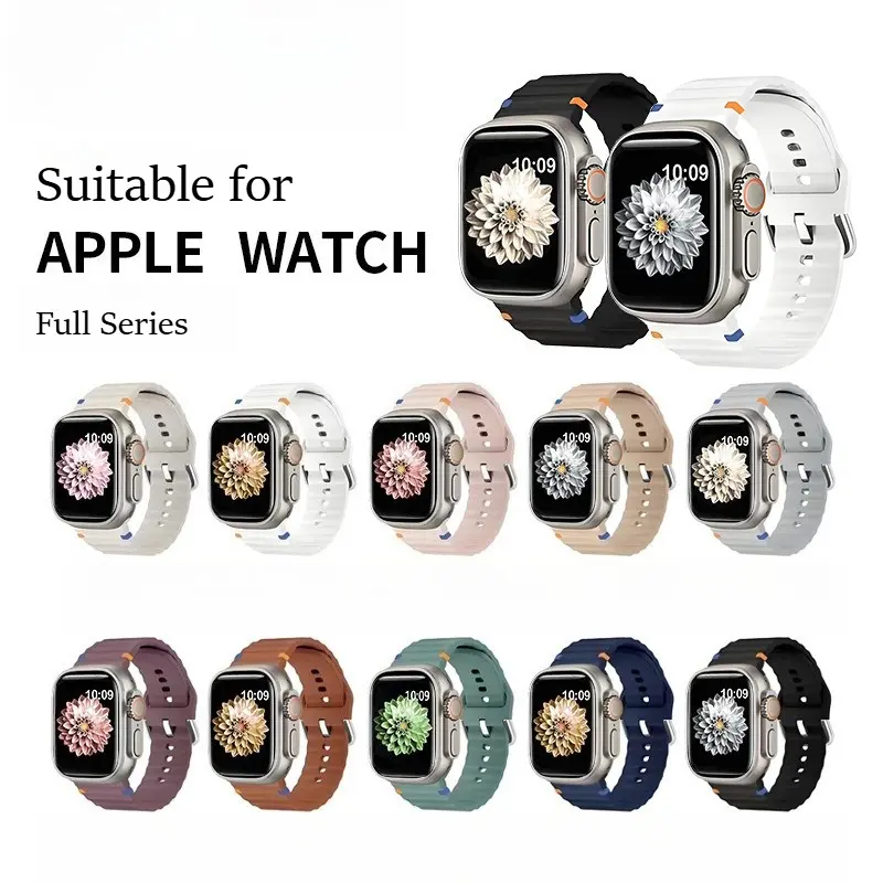 Sport Silicone Band For Apple Watch Ultra 3 2 1 Series 11 10 9 8 7 SE Soft Rugged Strap Waterproof Breathable Ocean Wristband Replacement Multi Color 49mm 45mm 44mm 42mm 41mm 40mm 38mm Men Women