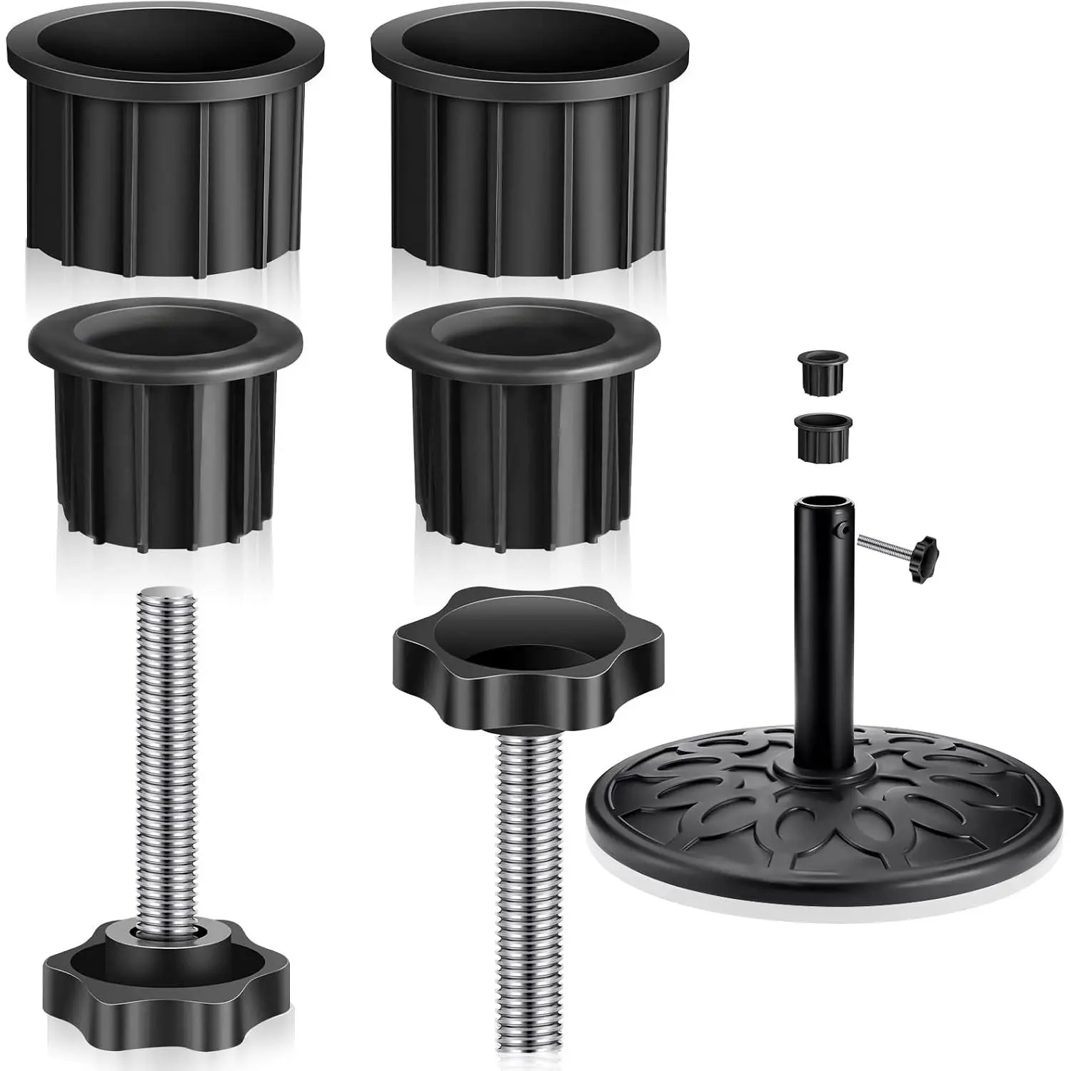 6 count Patio Umbrella Base Hole Ring Cover and Cap Umbrella Stand  Screw Part with M8 Thread Hand Knob Threaded Plastic Knobs Patio Black Handle