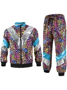 Women's Full Zipper Disco Jogging Leopard Pattern Set Retro Carnival Theme Party Costume Role Playing Celebration Costume