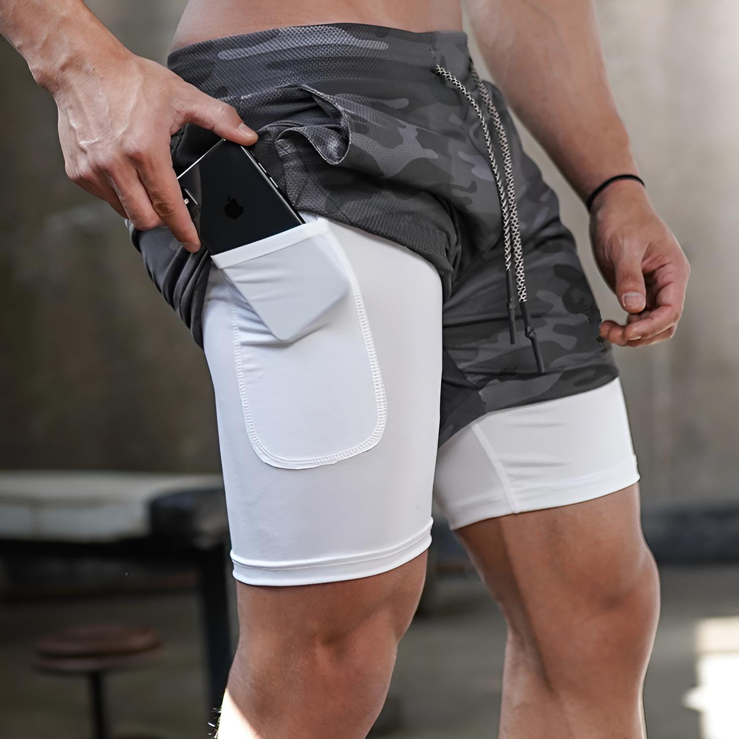 Men’s 2 in 1 Running Shorts Towel Loop  Shorts Dual Layered Sports Running Shorts with Pockets Comfortable Quick Dry Workout Shorts for Gym Outdoor Fitness Dual Layered Available