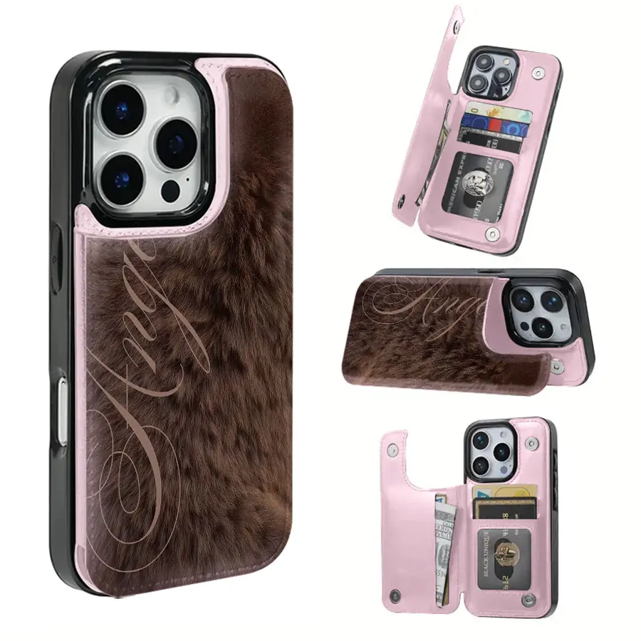 Brown plush background Textured leather phone case with a SIM card slot, compatible with the iPhone 17 Pro Max/Air/16/15/14/13/12/11 series and Samsung S22/S23/S24/S25 series.