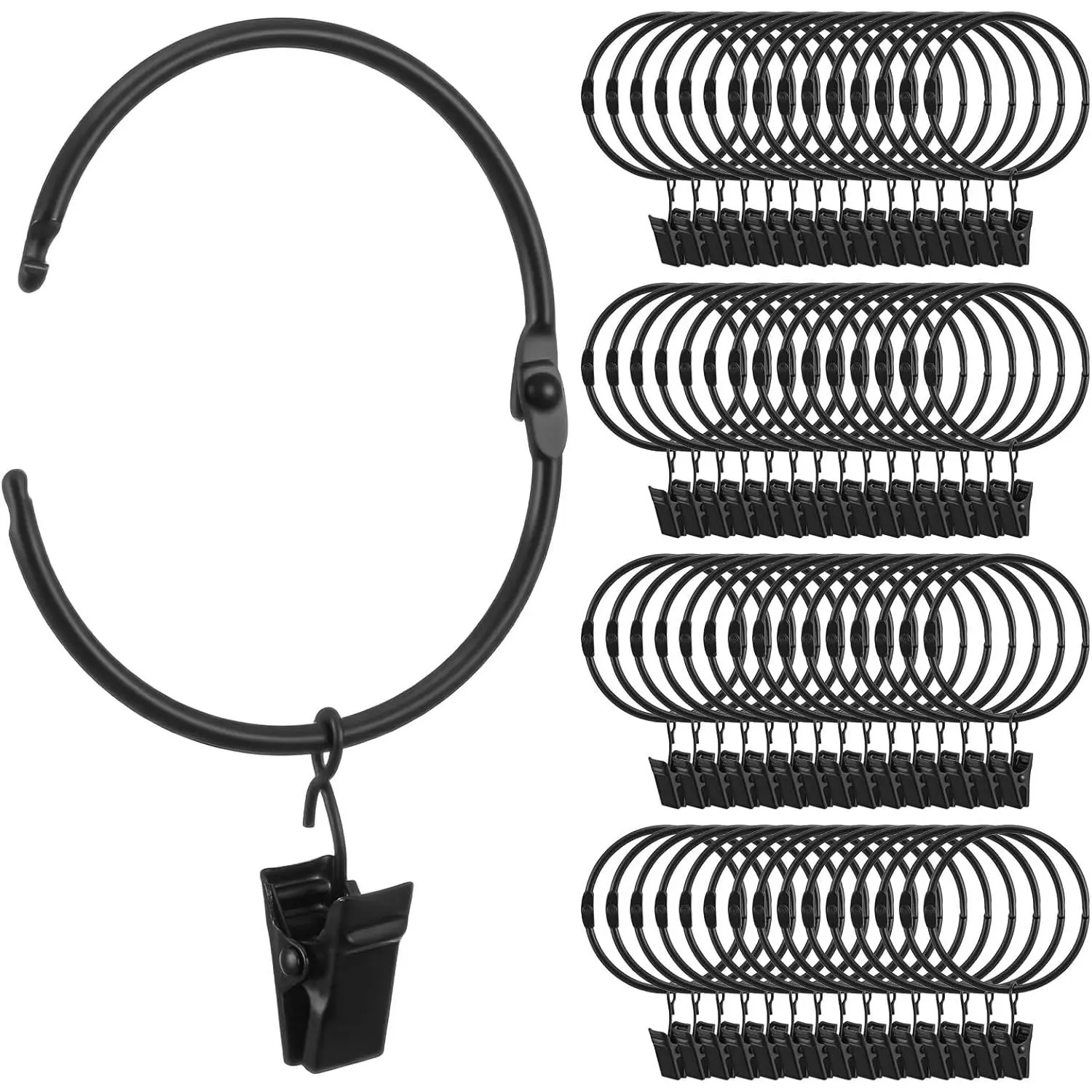 60 Pcs Metal Curtain Rings with Clips, Openable Drapery Rings for Windows Rods, Heavy Duty Rustproof Decorative Vintage Drapery Curtain Rods Hangers, Black : Home & Kitchen