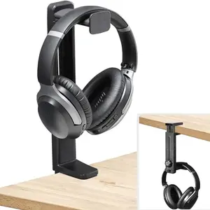 Two-In-One Heavy-Duty Headphone Stand Holder, Adjustable Height, Rotating Clip, Space-Saving Desktop Mount, Organizer Accessory