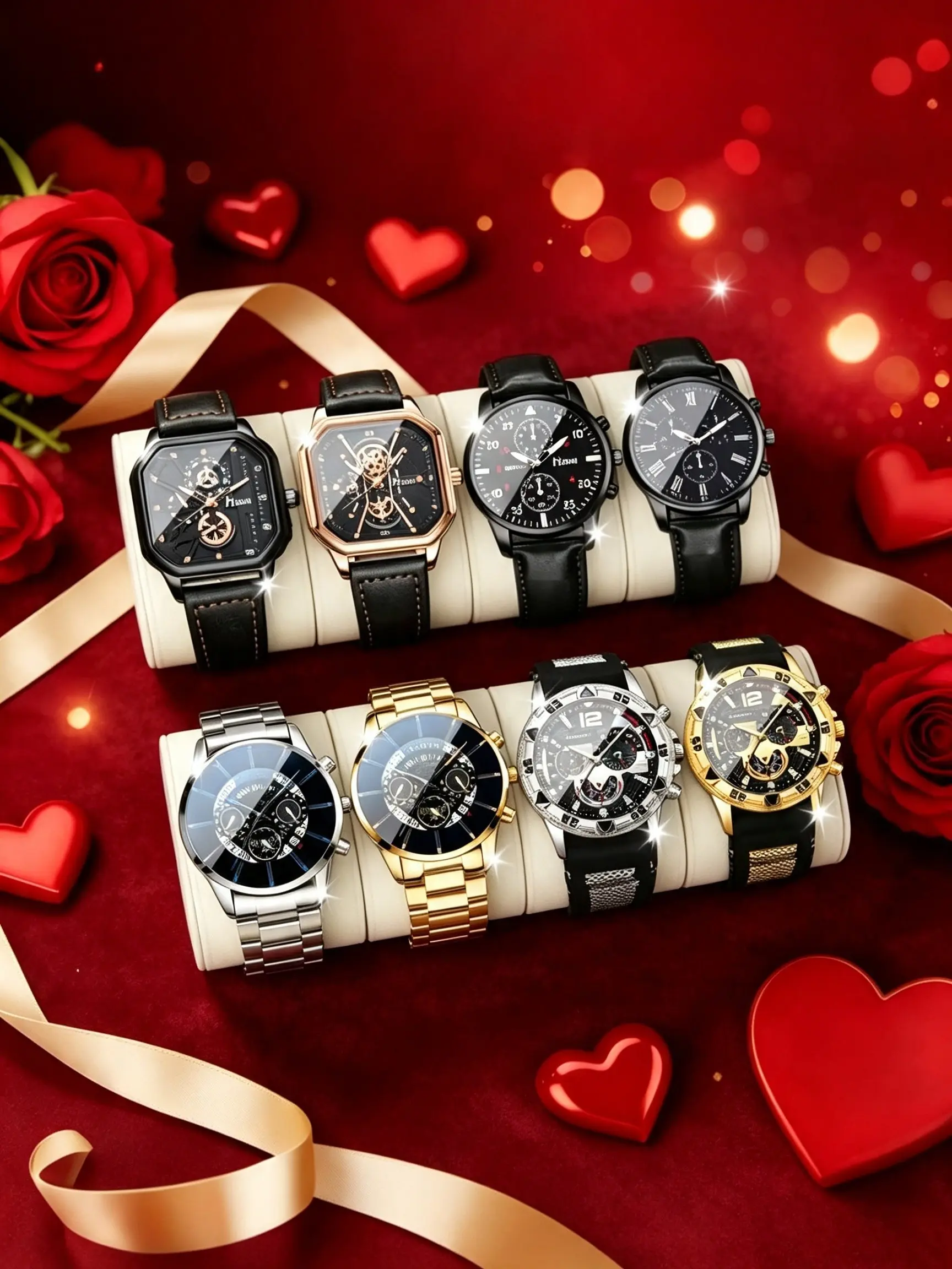 8pcs Men's Luxury Quartz Watch Set, Analog Face, Zinc Alloy Case, Perfect for Daily Wear, Ideal Gift for Boyfriend/father, Analog Quartz Watches