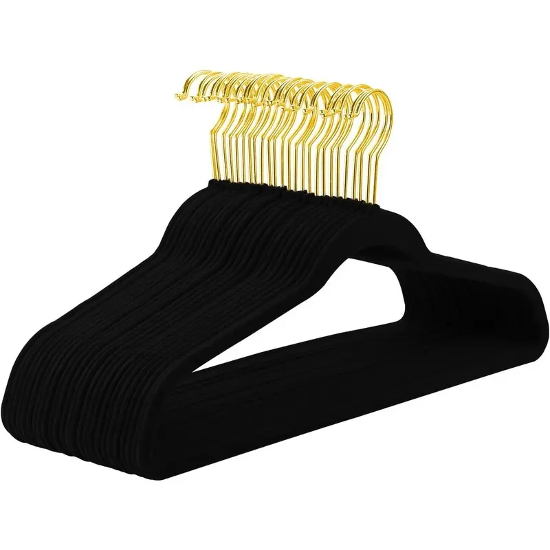 Black  Hangers 60 Pack,  Clothes Hangers Non-Slip Felt Hangers,Sturdy Black Heavy Duty Coat Durable Suit Hanger for Space Saving, No Flocked Marks Metal Organiser