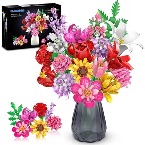 PLAXSOON Flower Bouquet Building Set, Botanical Collection Building Block Kit, 18 Flowers Rose Sunflower Plant Office Home Decor, Gifts for Adults Women Girls 8-12+ (1464 PCS)