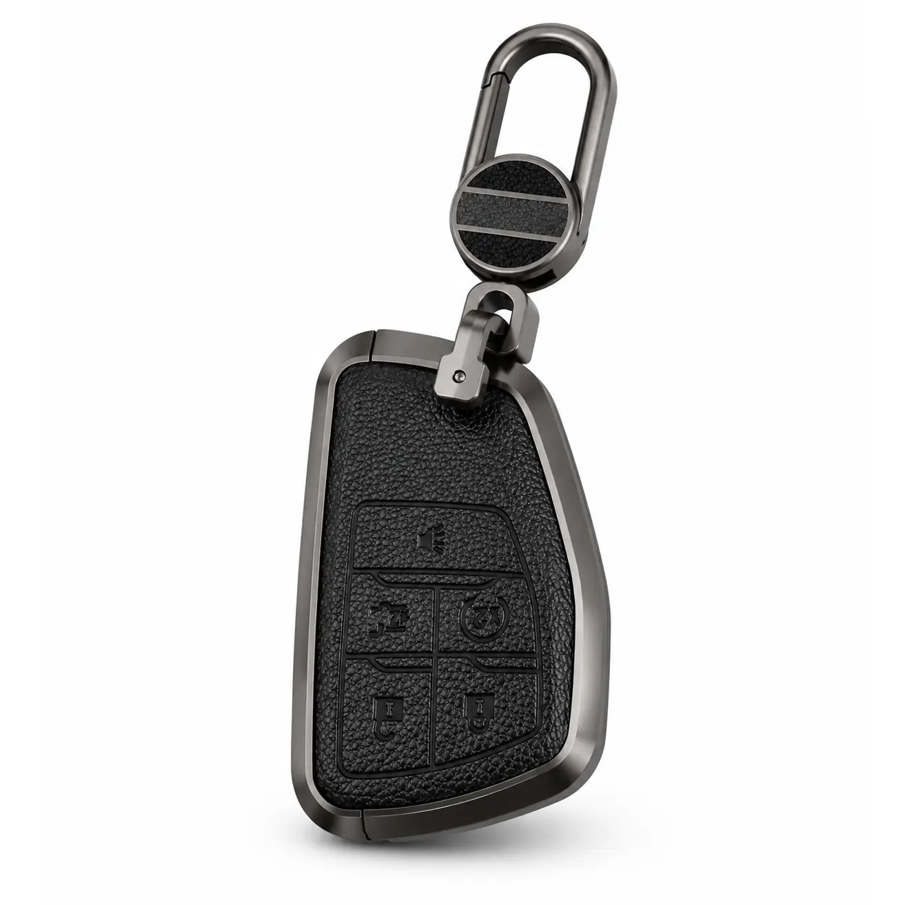 Suit For 2025 Chevy GMC Buick Compatible Premium Leather 5 Button Car Key Fob Cover with Keychain Zinc Alloy Impact Proof Dust Scratch Resistant Protector Easy Install Simple Look EDC Truck Accessory