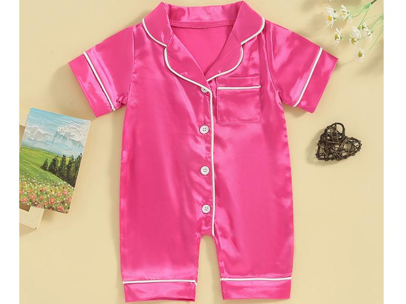Newborn Baby Boy Girl Silk Pajamas Short Sleeve Button Up Satin Pjs One Piece Romper Onesie Shorts Baby Sleepwears