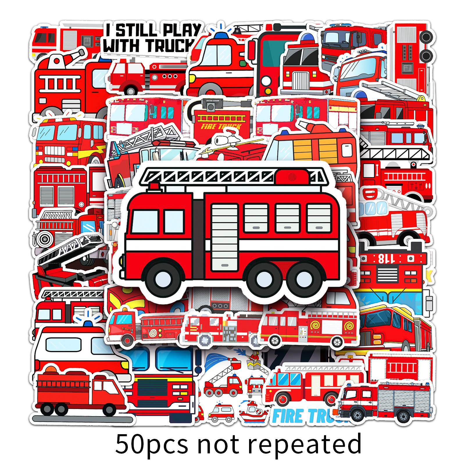 50 Fire Truck Graffiti Stickers, Cross-Border Cartoon Early Education Stickers, DIY Skateboard Luggage Stickers, Waterproof
