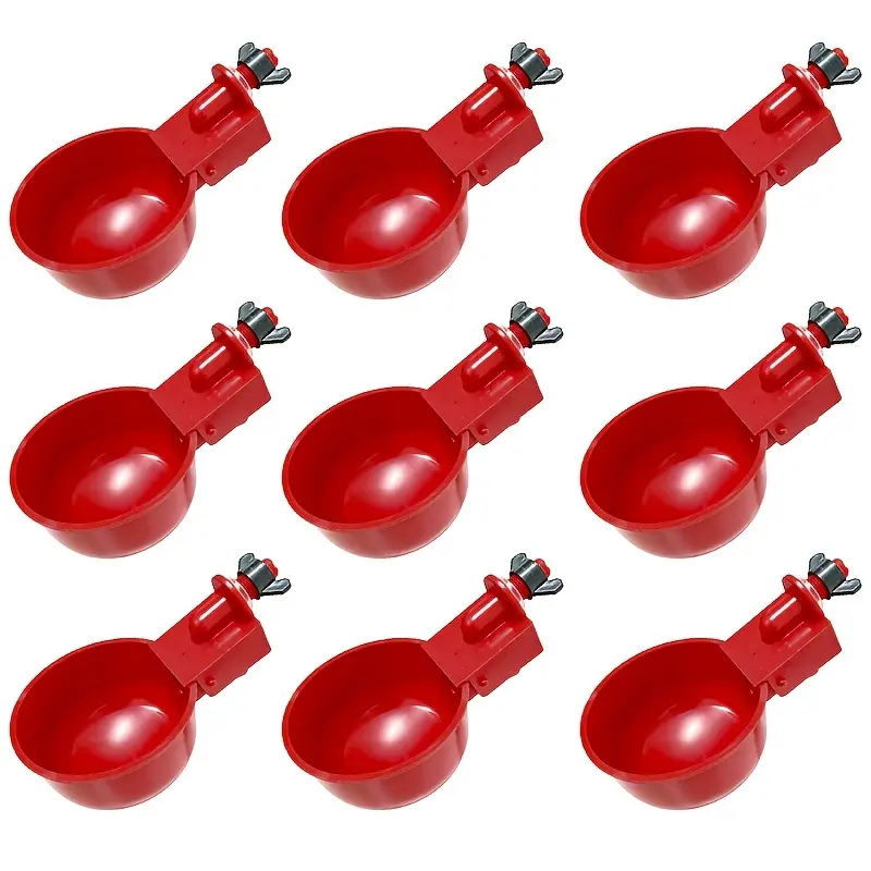 9Pcs Automatic Splash-Proof Poultry Water Bowls, Thick Plastic Auto-Stop Waterer, Non-Electric Drinking Tool for Chickens, Ducks, Geese, Turkeys, Quails and Pigeons, Farm Backyard Supplies