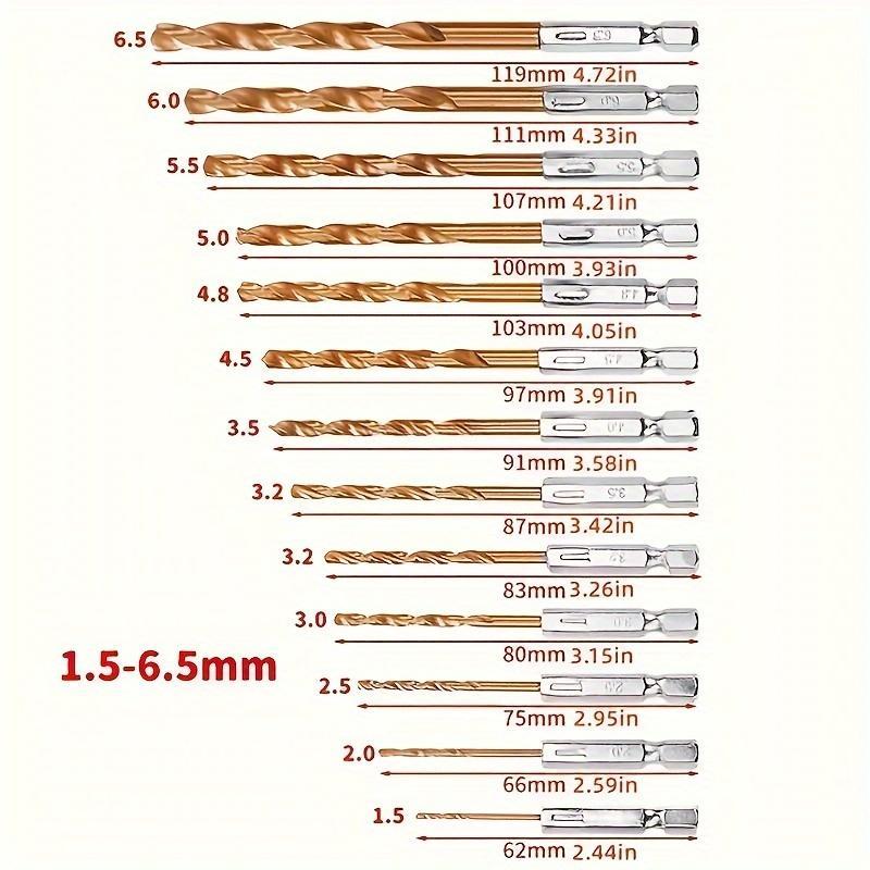 Titanium Coated High Speed Steel Drill Set, Hex-shank Drill Bit Set, Quick Change Drill Bit Set for Wood, Soft Metals and Plastics, Drill Bits Set