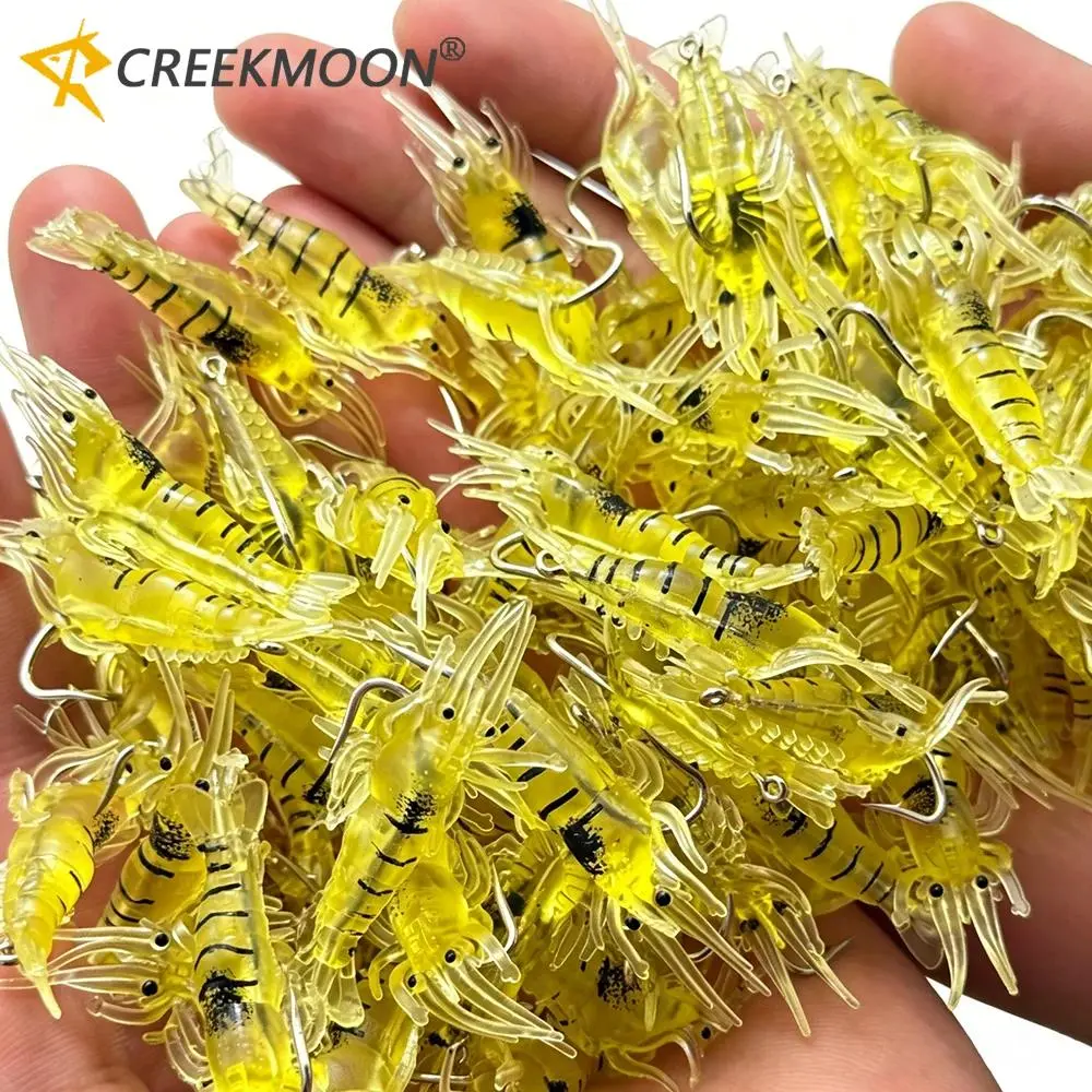 20pcs Luminous Fishing Lures with Hook Silicone Soft Shrimp Bait 4cm Artificial Mini Bait Winter Saltwater/Freshwater Crankbaits