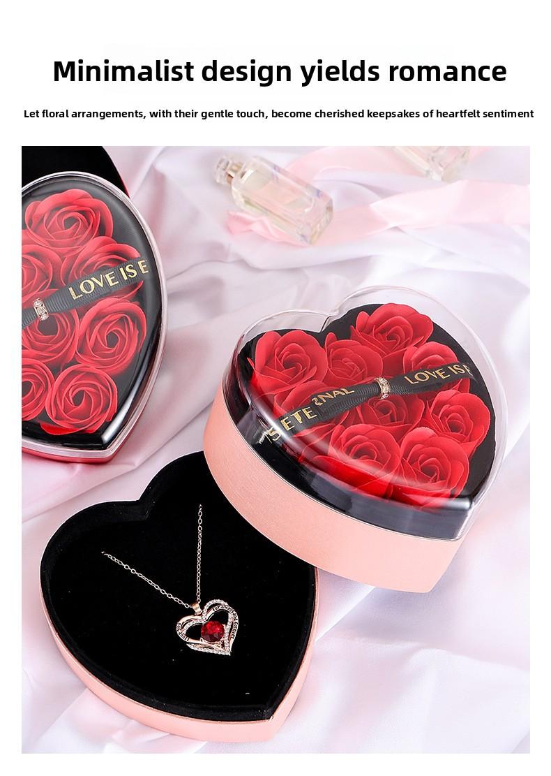 Heart-Shaped Rose Gift Box for Necklace Ring Earrings Jewelry, Preserved Flower Storage Case, Romantic Valentine's Day Gift Box for Girlfriend Birthday Anniversary teen girl  mini gifts Mother's Day love gifts