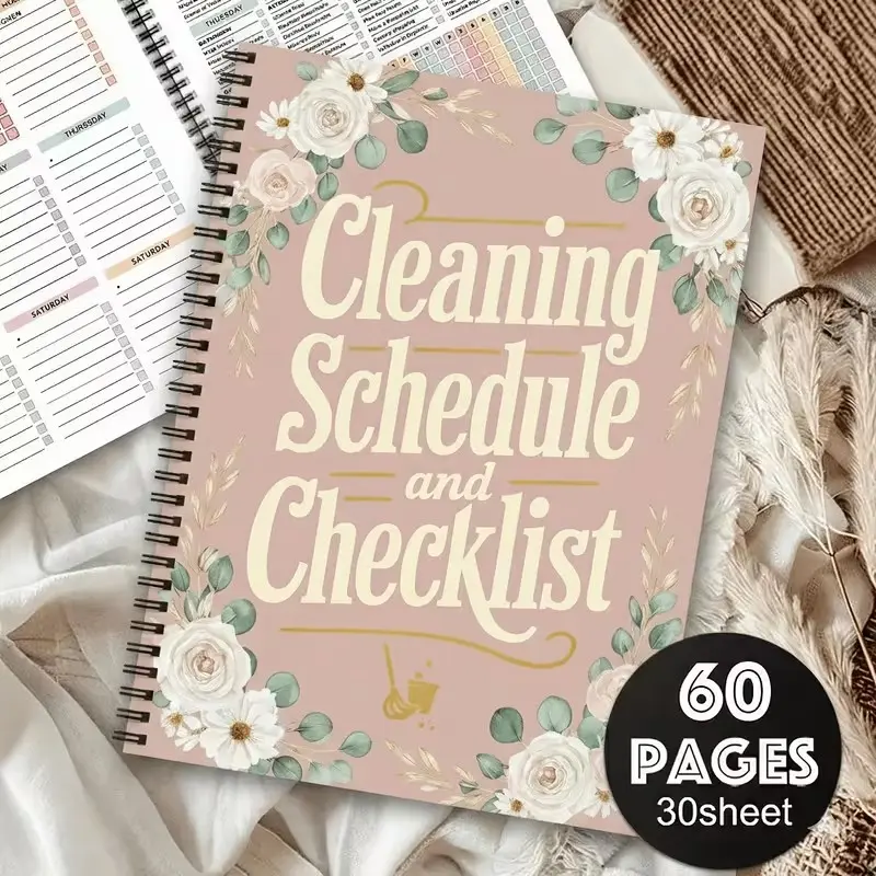 Aesthetic Adhd Cleaning Plan Spiral Notebook, Colorful Floral Design, Daily Weekly Monthly Yearly Chore List Notebook, Organize Your Tasks Efficiently