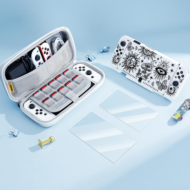 Creative Pattern Design Protective Case with Storage Bag, 3-in-1 Switch Accessory Set, Large Capacity Storage, Anti-fall Protective Cover, Screen Protector, Casing, Protection