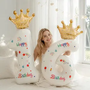 Crown 16 Number Aluminum Foil Balloon, Sweet 16 Birthday Party Decoration, Large Happy Birthday Print Balloon, Photo Prop