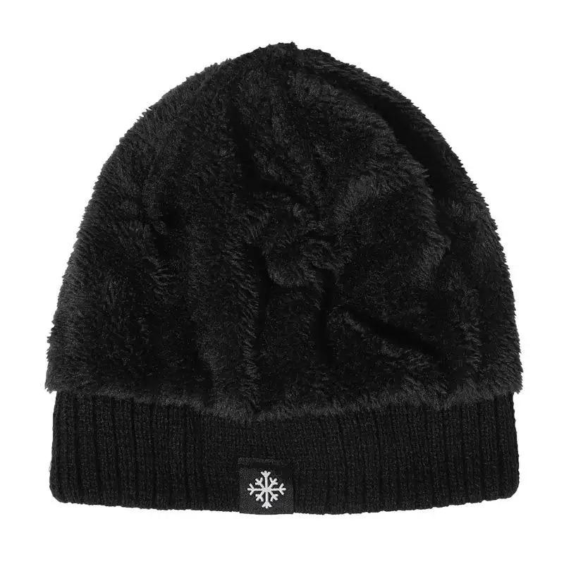 Unisex Snow Labal Winter Hats Solid Color Knitted Hats For Men And Women Beanie Cap Outdoor Add Fur Lining Warm Sports Hats