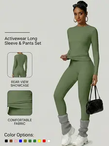 Women's Two-Piece Set Long Sleeve Top and Pants, Comfortable Round Neck T-Shirt + High Waist Slimming Fit Leggings, Fall & Winter Casual Wear
