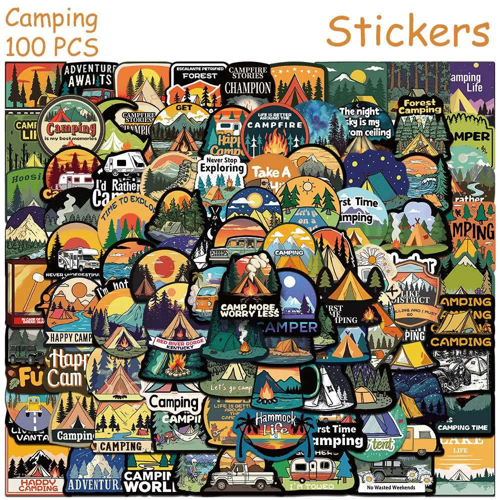 10/30/50/100pcs Retro Outdoor Travel Camping Cartoon Stickers Forest Scenery Decals DIY Stationery Suitcase Laptop Funny Sticker