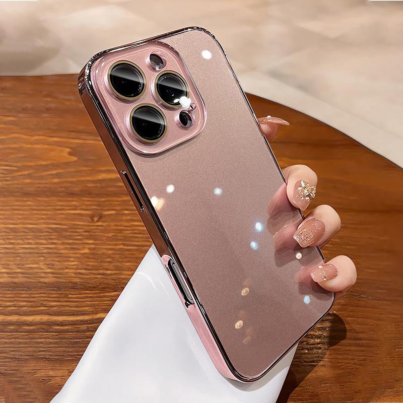 Ice-Cool Glass Phone Case for iPhone 17/16/15/14/13/12/11 Pro Max, Full-Body Protective Shockproof Silicone Cover with Lens Protection, Simple Pure-Color Design for Men and Women