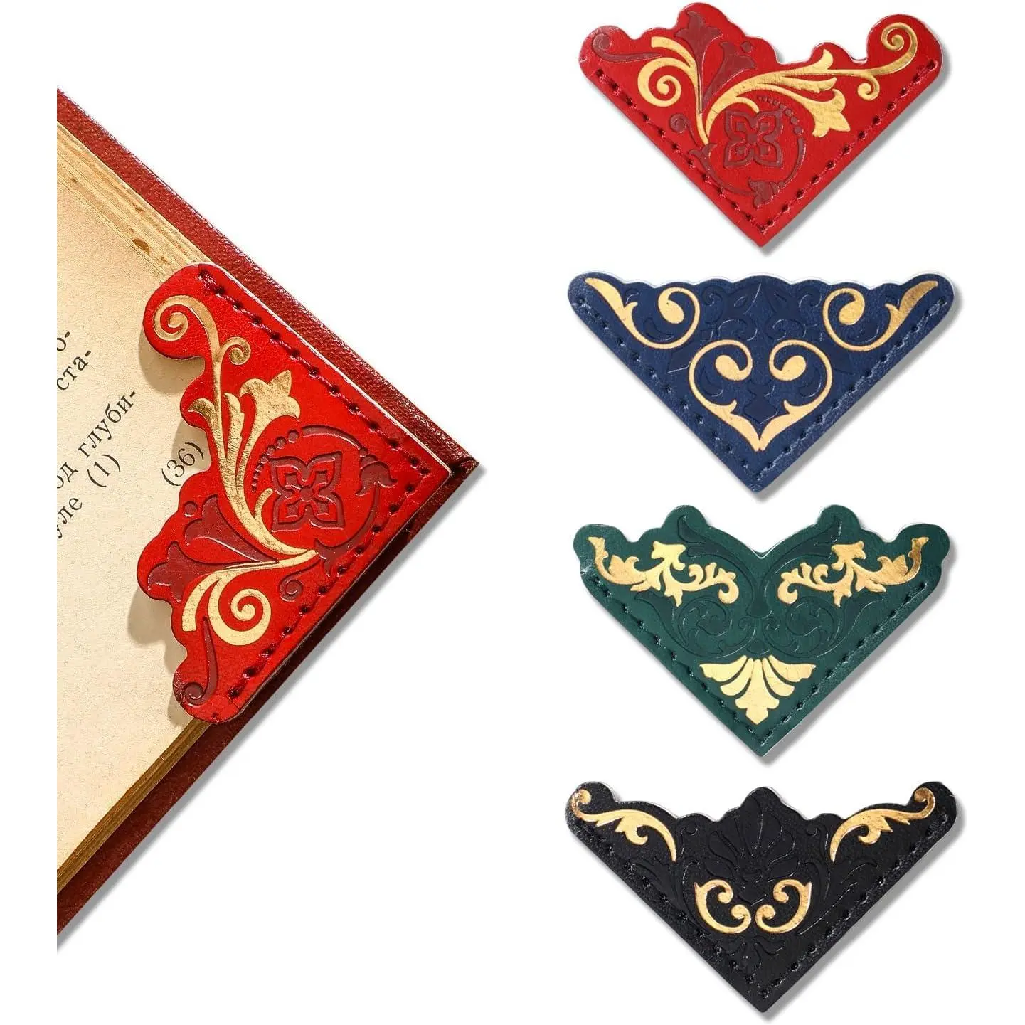 4 count  Leather Bookmarks, Elegant  Stamped Corner Bookmark Retro  Book Mark Book Accessories Gifts for Book Lovers Women Girls