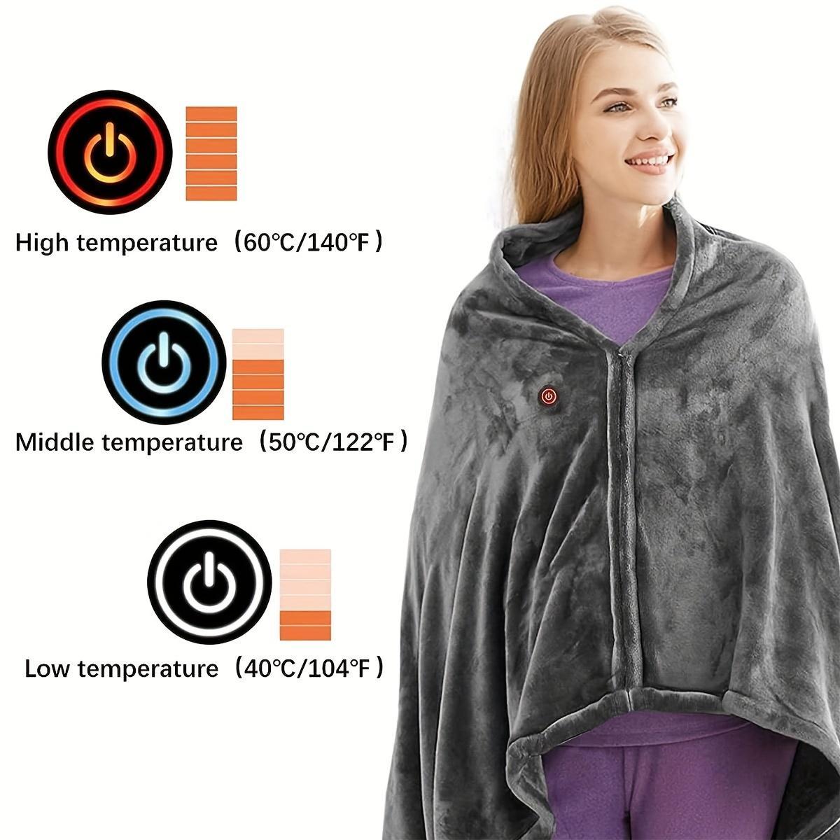 USB Heated Blanket 150x80cm Soft Fleece Shawl, Three Temperature Settings for Office and Travel Comfort