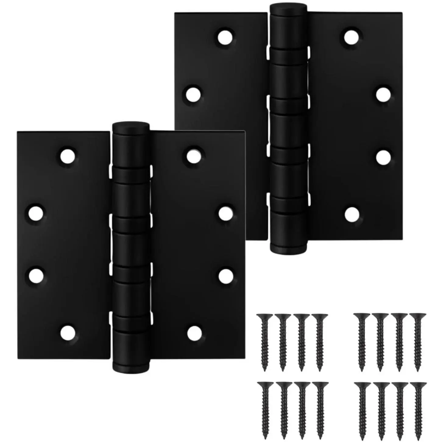 4" Matte Black Heavy Duty Stainless Door Hinges, 2 Pack | 101.6mm ball bearing hinges, square corners, non-removable pin (NRP), outswing door