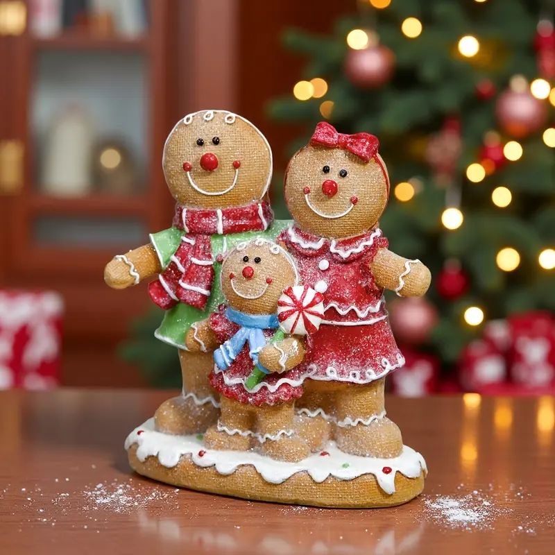 A Cozy Gingerbread Family of Three Resin Statue Ornament - a Resin Christmas Tabletop Decoration, Perfect for Creating a Festive Home Atmosphere And a Unique Gift Idea, The Ideal Present for Christmas