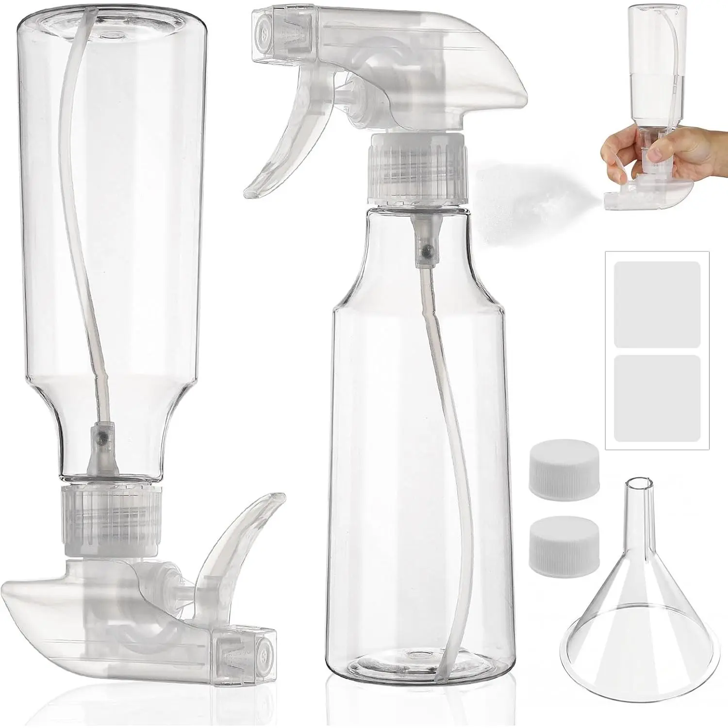 2 Pack 360° Reverse Plastic  Bottles 10oz Empty  Bottle | Adjustable Nozzle, 310ml Fine Mist  Bottle for Hair, Cleaning Solutions, Cooking, , Essential Oils, Clear
