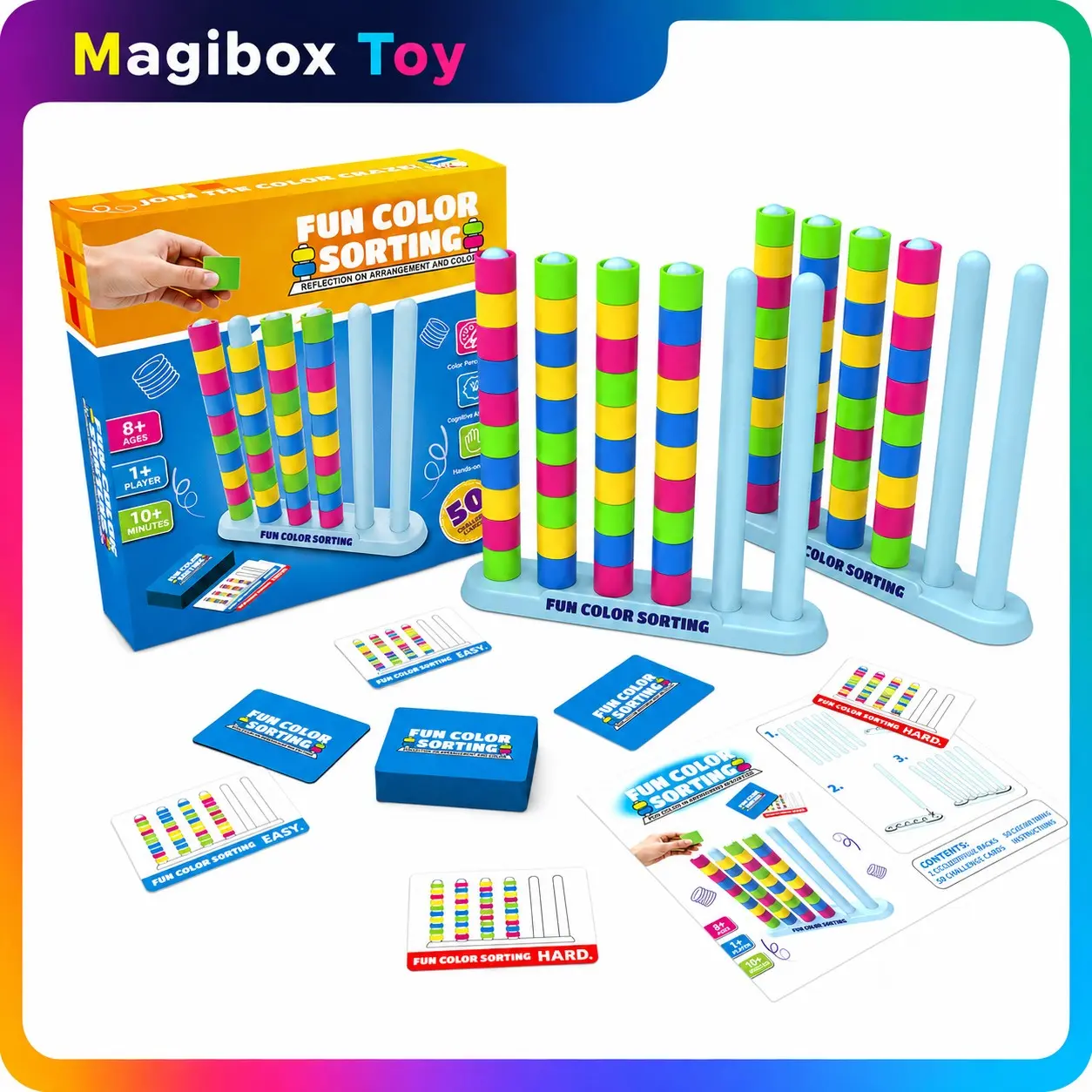 Kids Color Sorting Stacking Game Toy, 2 Player Puzzle Race, Montessori Learning Toy, Fine Motor Skills, Logical Thinking, Stacking Tower Game, Stacking Block Game, Ages 4+
