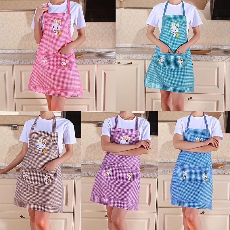 Cute Bunny Plaid Kitchen Apron, Soft Peach Velvet Fabric, Stylish & Durable Design, Perfect Gift for Cooking Enthusiasts