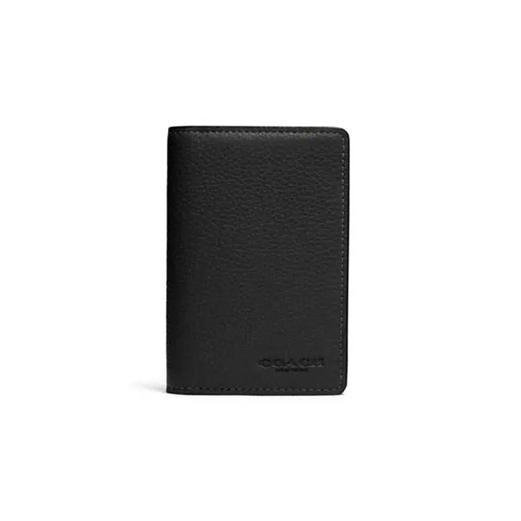 COACH Card Case 11 Vertical Leather Folding Cardholder – Men’s Small Black