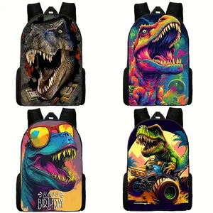 An S-shaped dinosaur print backpack, suitable for boys, lightweight and equipped with adjustable shoulder straps, a youth school bag, designed specifically for teenagers.