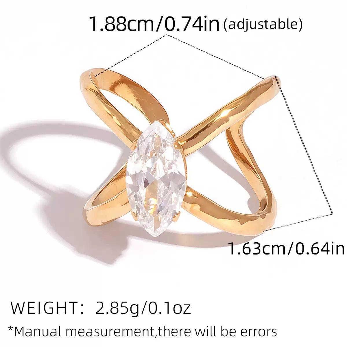 1pc 18K Gold Plated Geometric Line Zircon Open Ring for Women, Stainless Steel Adjustable Stackable Trendy Minimalist Statement Jewelry, Elegant Chic Birthday Holiday Anniversary Gift for Girlfriend Sister Bestie Gold-Plated Striped Couple Stacking