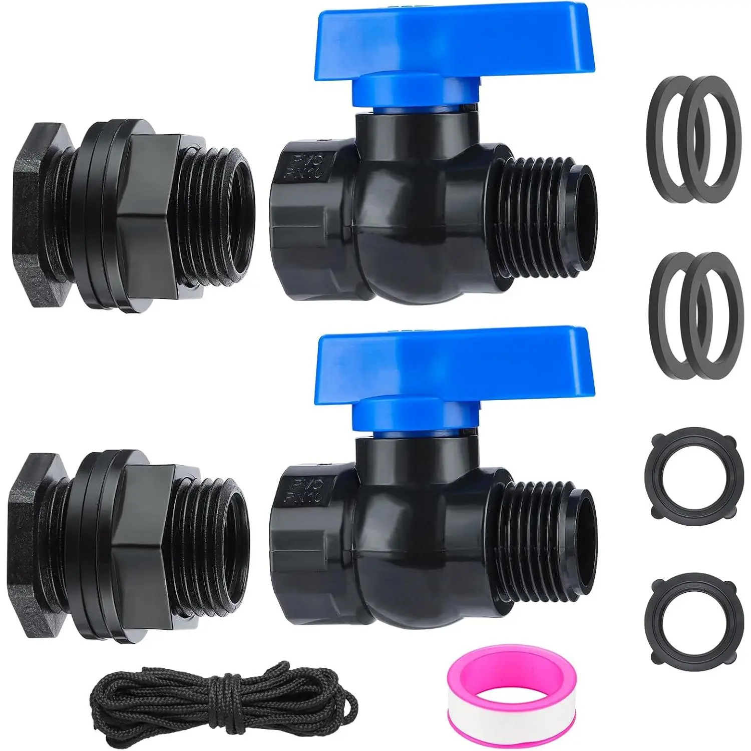 PVC Rain Barrel Spigot Kit 3/4 ", Garden Hose Shut Off Valve with Bulkhead Fitting, Rain Barrel Diverter Kit for Water Tanks, Aquariums, Garden Barrel 2 Pack