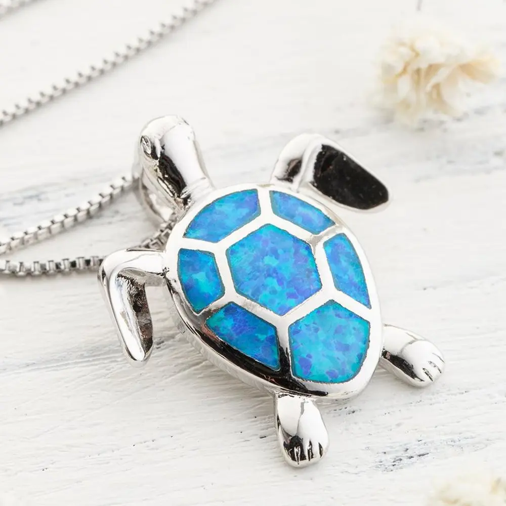 Loveden Hawaiian Sea Turtle Synthetic Opal Pendant Necklace For Women, 2 Ways Wear Choker & Long Sweater Chain, Iridescent Inlaid Opal Ocean Beach Fashion Jewelry, Stackable Accessory, Ideal Vacation Birthday Valentine Holiday Gift