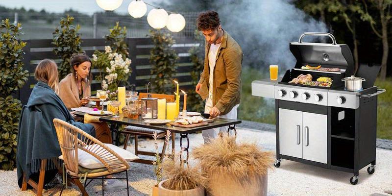 49, 000 BTU Propane Gas Grill (4-Burner) - Premium Stainless Grates, Built-In Side Burner for Multi-Style Cooking, Great for Patios, Backyards & Camping