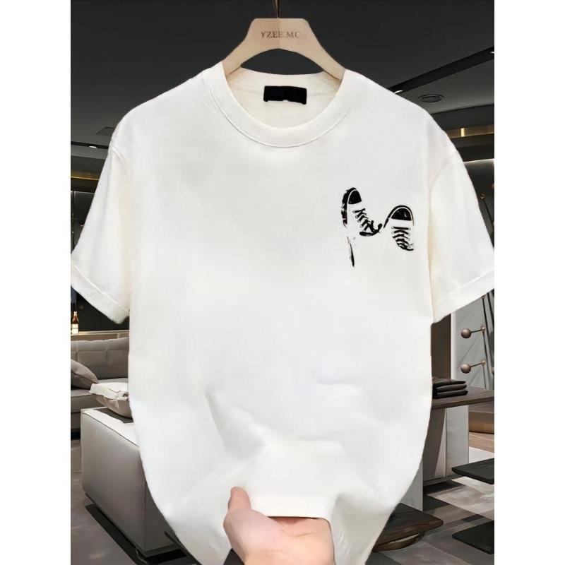 Summer New Simple Printed T-shirt Short Sleeves Round Neck Breathable Cotton Fabric Top Womenswear Day Soft Thick Tshirt Streetwear Crewneck Casual Shortsleeve Basic Fitted Minimalist Graphic Tee Boxy Fit Shirt Baggy Shirt Guys New Summer Clothes