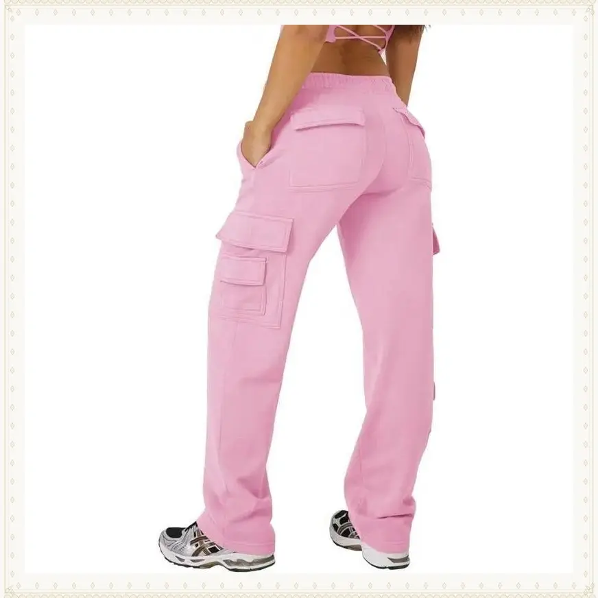 Womens Fleece Cargo Sweatpants High Waisted Drawstring Baggy Joggers Pants Straight Leg Casual SweatpantsGiftGift