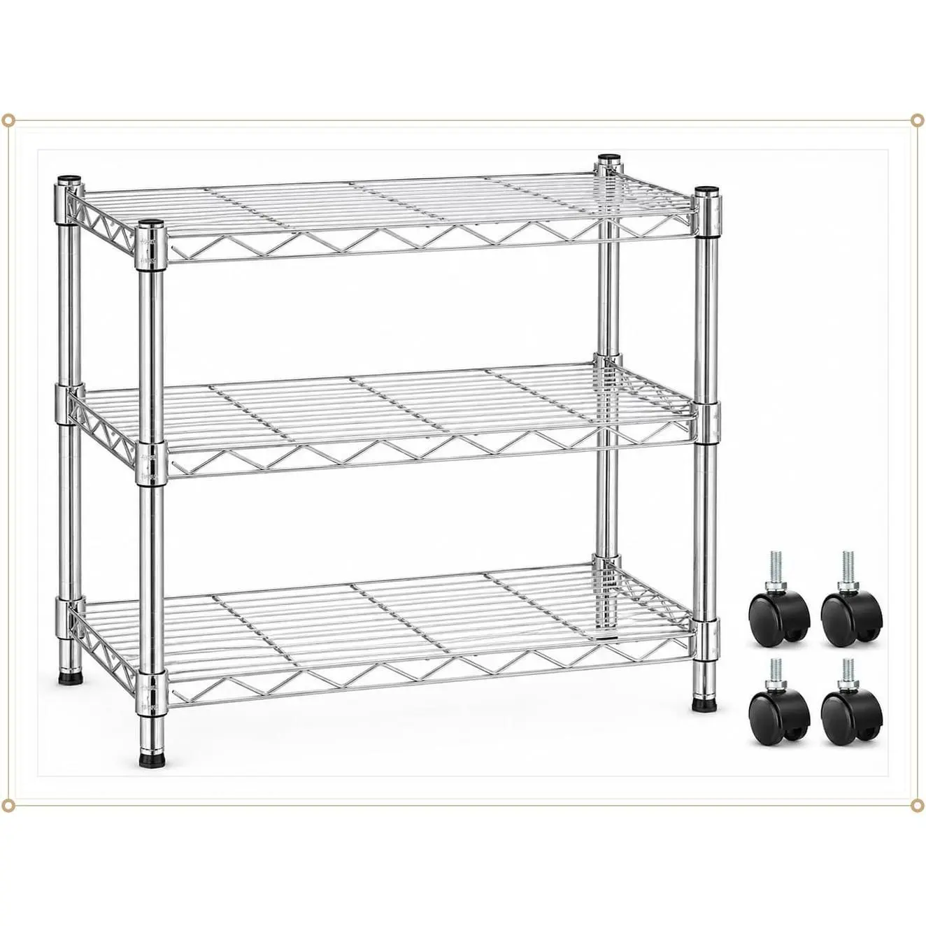 3-Tier Chrome Storage Shelving Unit, 750 Lbs Loading Capacity, 24.02" W x 13.78" D x 21.97" H, Heavy Duty Shelves for Garage, Pantry and KitchenGift