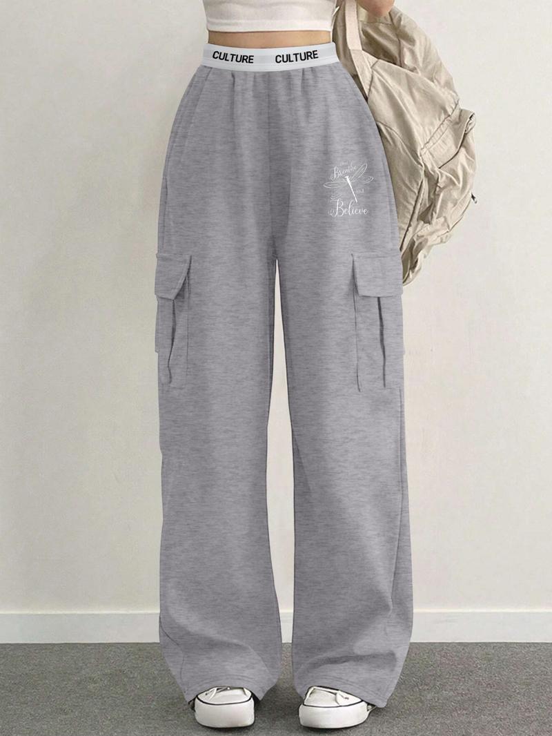 Women's Floral Print Pocket Sweatpants, Casual Jogger Pants for Spring & Fall, Women's Trousers for Daily Wear