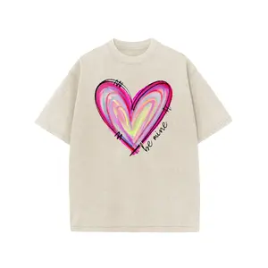Digitex Unisex Acid Wash Be Mine Heart Graphic T-Shirt Heavy Cotton Oversized Crew Neck Short Sleeve Vintage Casual Streetwear Tee