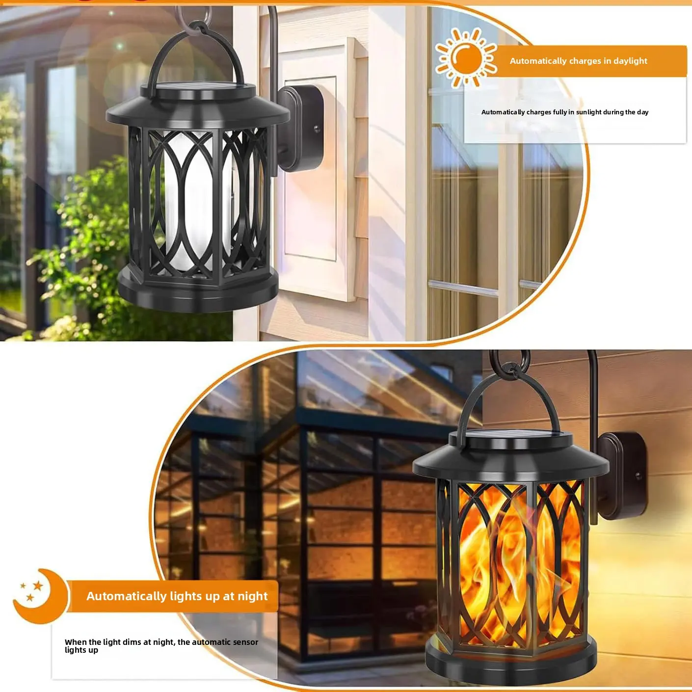 Outdoor solar flame lamp, clip-on lantern, pendant light, landscape light, solar light, high-power street light, garden light
