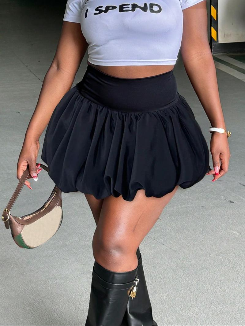 Women's Solid High Waist Bubble Skirt, Fashionable Puffy Short Skirt for Party Club Dating, Ladies Bottoms for All Seasons