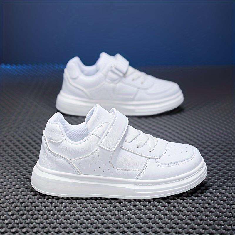 (New)Boys' Casual Sneakers, Summer New Outdoor Fashion Three-Color Leather Convenient Velcro Campus Performance White Shoes, Medium and Large Boys' and Girls' Black and White Sneakers Sizes 28-40(Gift)11
