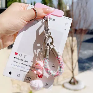 Hand-Woven Cat Phone Lanyard, Removable Colored Plush Braided Keychain Lanyard with Gasket