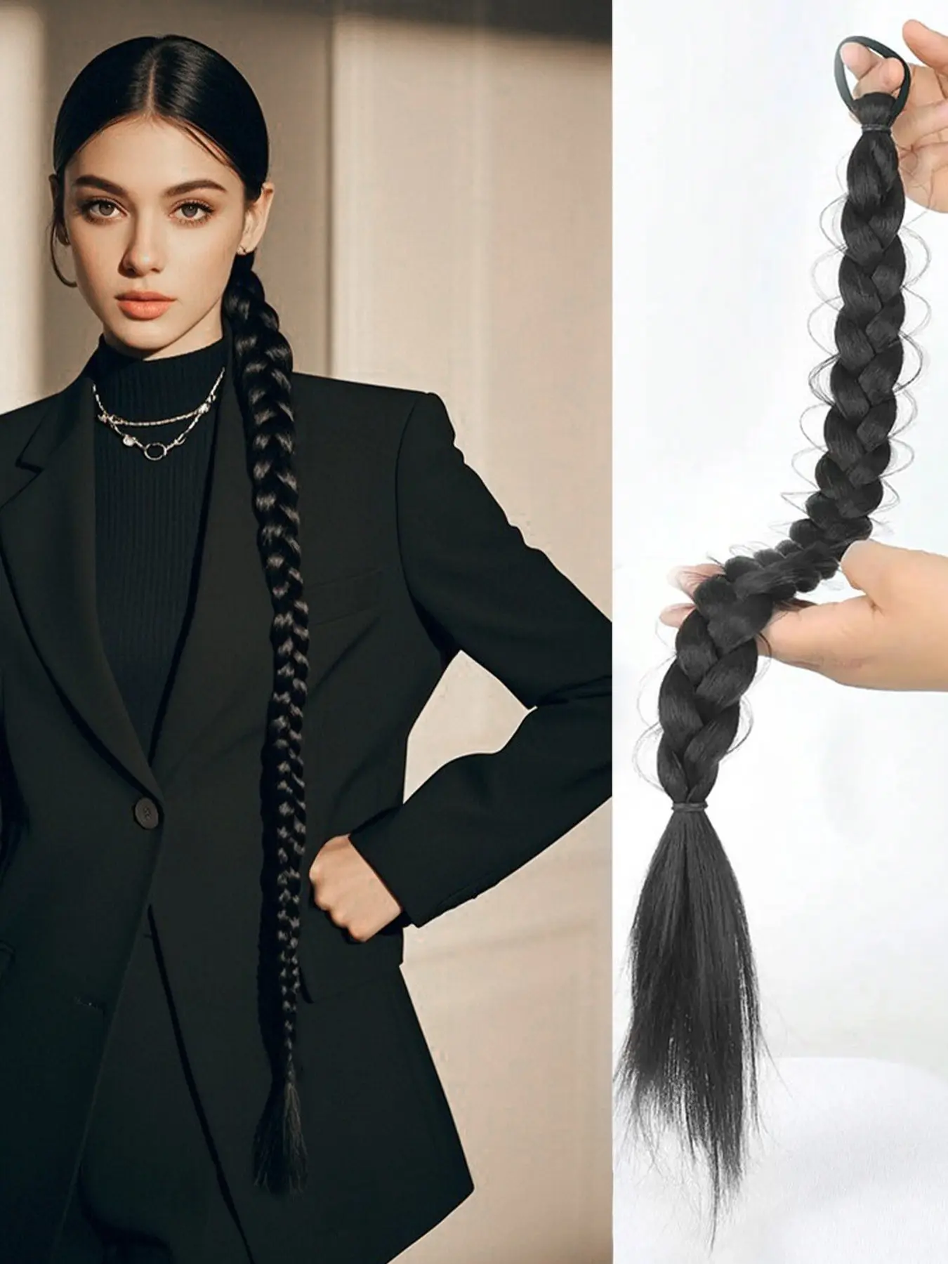 Synthetic Braided Ponytail Hair Extensions, 28 Inch Triple Strand, Synthetic Fiber Braids, Elastic Hair Tie, Multiple Colors, Suitable for Daily and Party Use, Synthetic Hair Hairpieces